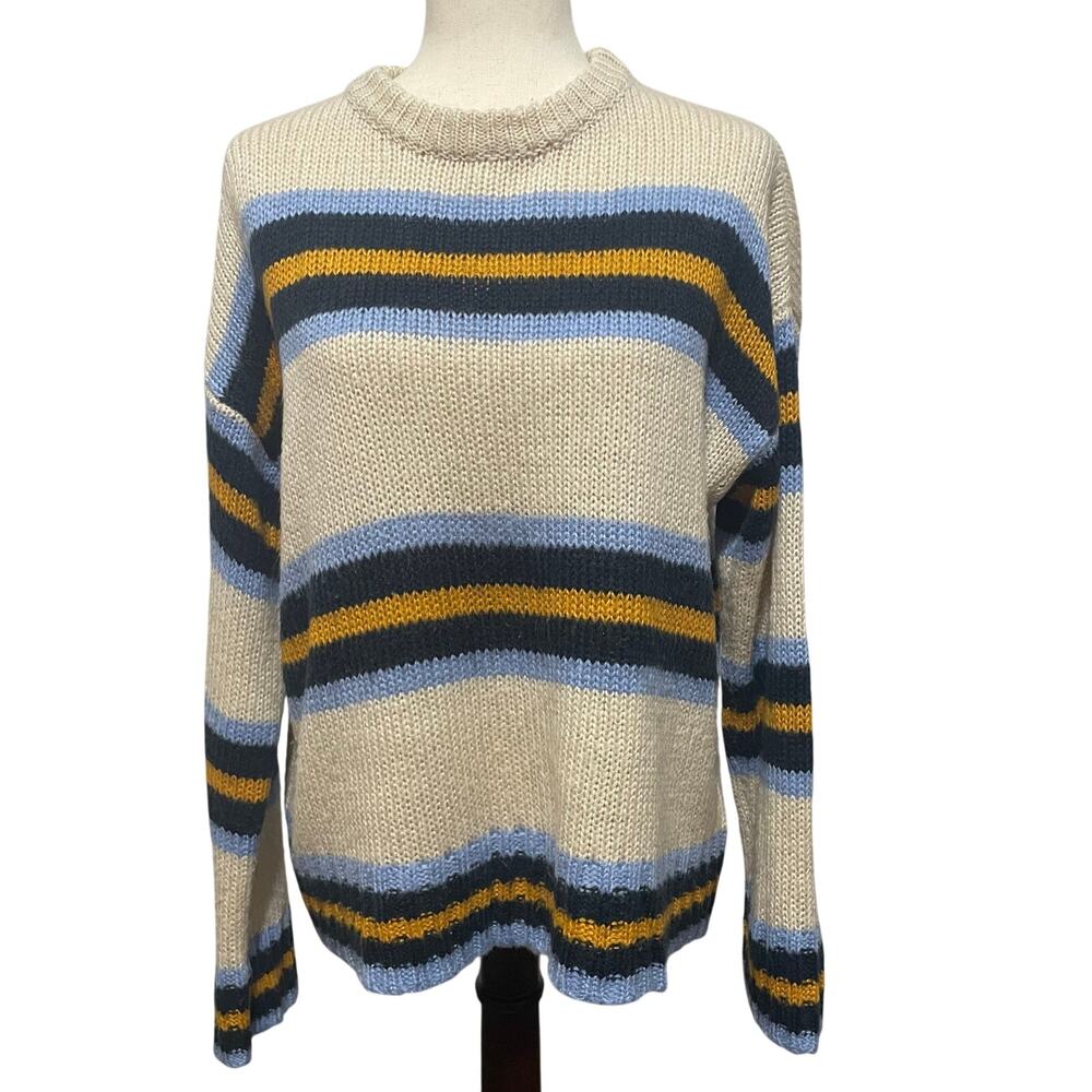 Urban Outfitters Boyfriend Striped Crew Oversized Sweater Cream Navy Women's S